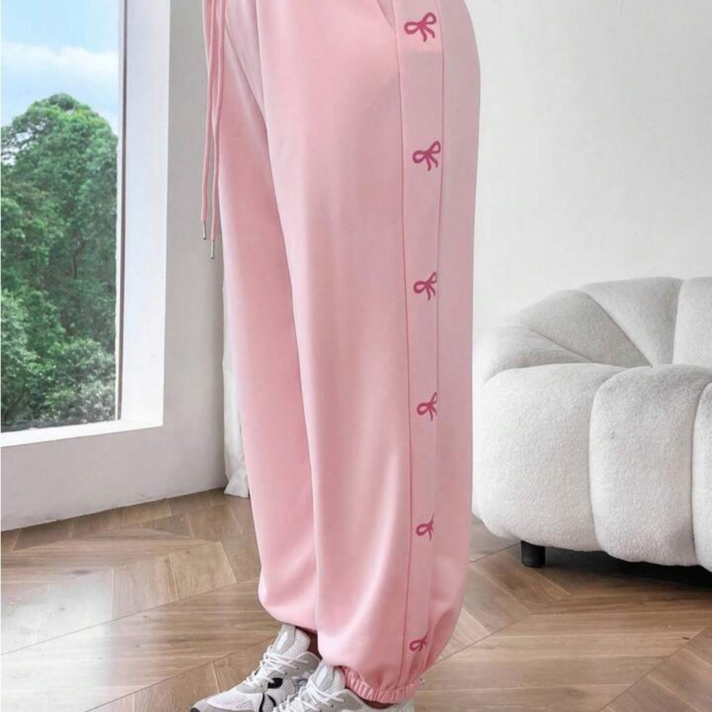 SHEIN Pink Jogger Track Pants Bow Print Size S - Picture 8 of 11